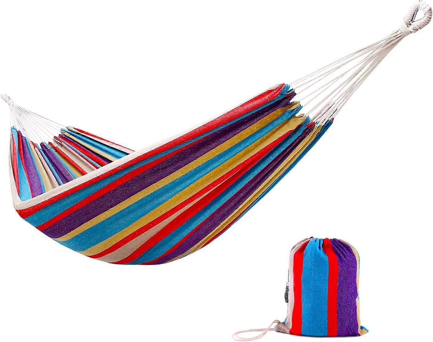 10FT Double Hammock with Cotton Fabric Travel Camping Hammocks for 2 Person Holds Up to 450lbs Use