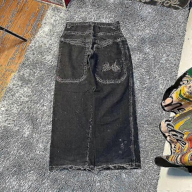 Jnco فضفاض جينز الهيب هوب روك نمط التطريز الرجال والنساء 2024 أزياء جديدة ملابس الشارع الرجعية Harajuku عالية الخصر واسعة الساق الجينز
