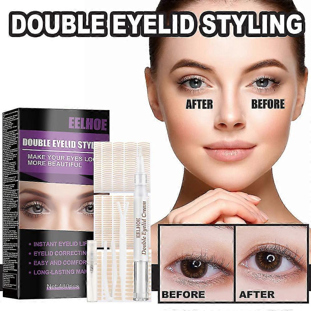 Double Eyelid Styling Set Invisible Tombant Ruban de paupières avec colle Imperméable à l’eau Instant Eye Lid Lift Strips Eye Makeup Tool
