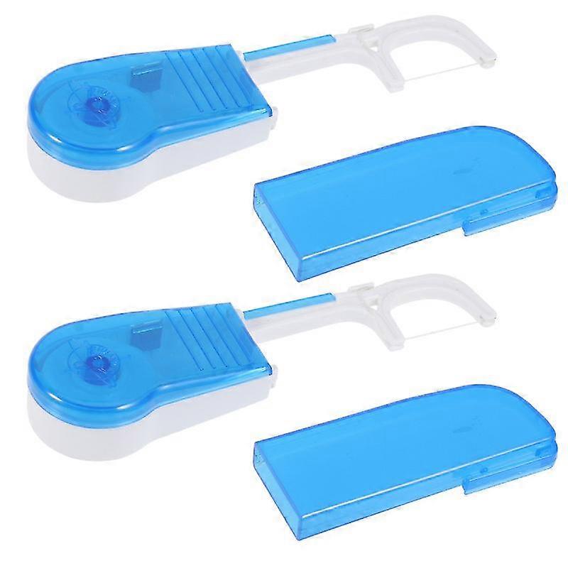2pcs Replaceable Dental Floss Holder Dental Flosser Built-In Spool Flat Wire Dental Floss Replacement Rack With 2pcs 30 Meters Dental Floss (Blue)