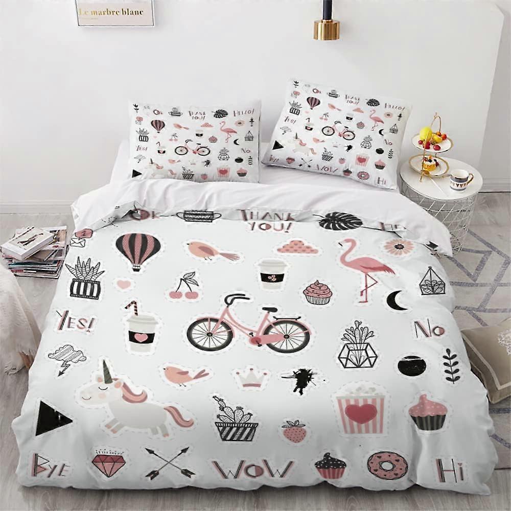 Barnsängkläder cm Unicorn Påslakan Tecknad Häst Sängkläder Mikrofiber Sängkläder + 2 örngott