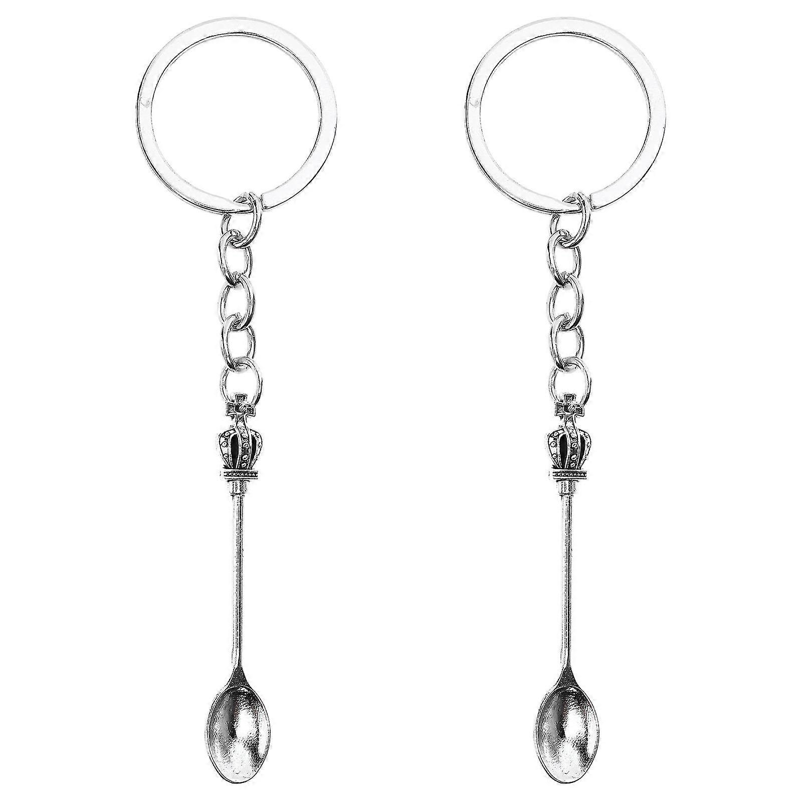 2pcs Alloy Decorative Keyring Creative Crown Mini Spoon Keychain Pendant
