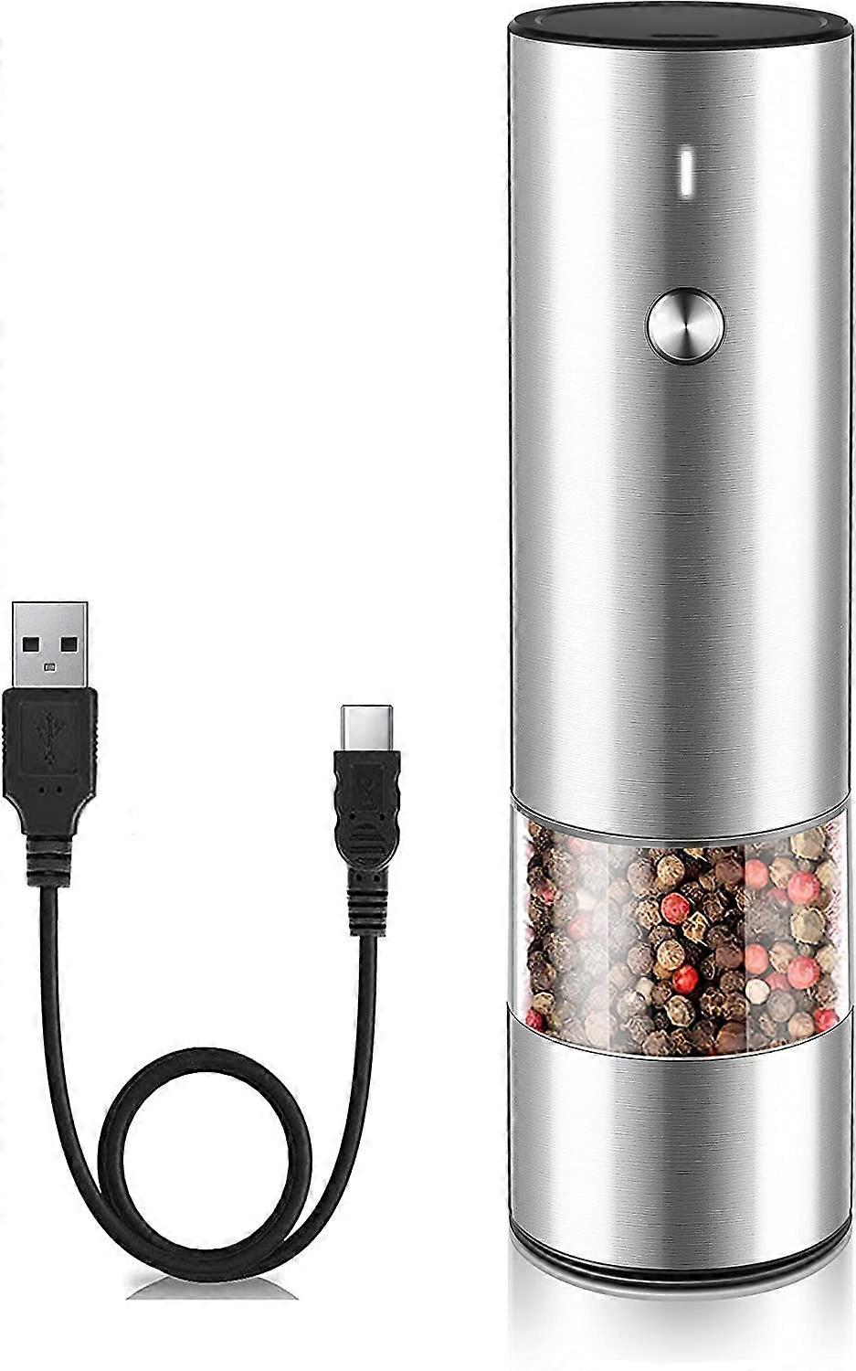Electric Salt and Pepper Grinder Set - USB Rechargeable - No Battery Needed Modern Style - Automatic Black Peppercorn & Sea Salt Spice Mill Set with A