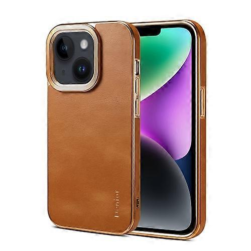 For iPhone 15 Denior Cowhide Leather Plating Mobile Phone Case