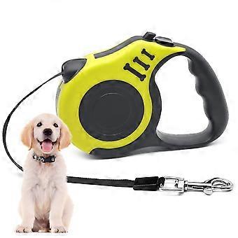 Retractable Dog Lead, Extendable with Non-Slip Handle & Adjustable Dog Lead, 5 m Nylon Band, One-Hand Brake, Pause Lock (Yellow)