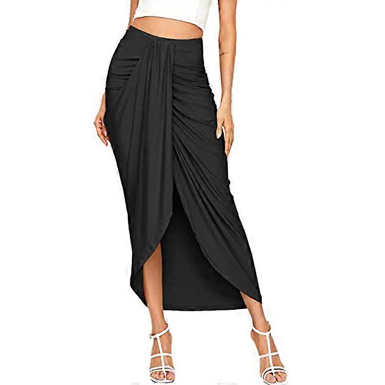 Women's Casual Slit Wrap Asymmetrical Elastic High Waist Maxi Draped Skirt XL
