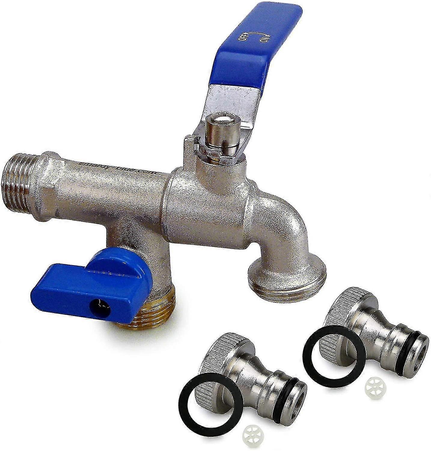Premium Tap With Double Outlet, 1/2" X 3/4" X 3/4" Dispensing Tap - Rust And Freeze Resistant With 2 Hose Connections For Garden, Washi
