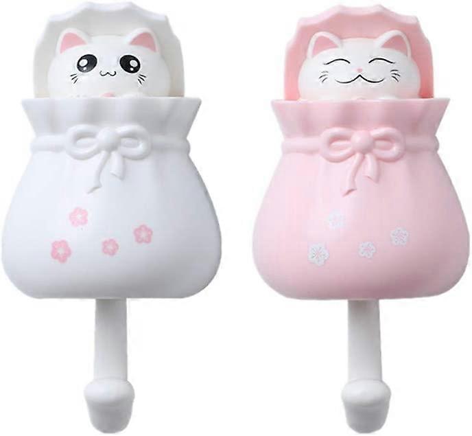 2 Pcs Self Adhesive Wall Hook Lucky Cat