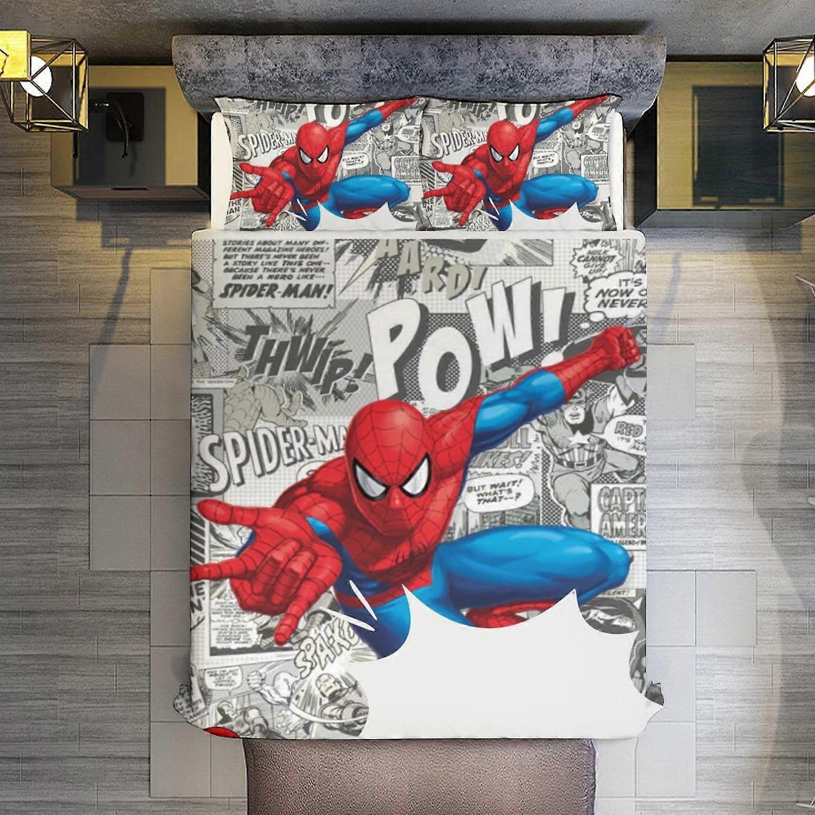 v3141 침대 시트 침구 3피스 세트, 스파이더맨 생일 이불 세트 (어린이, 소년, 청소년, 남성용) 3D 경량 마이크로파이버 침구 세트 (1개)