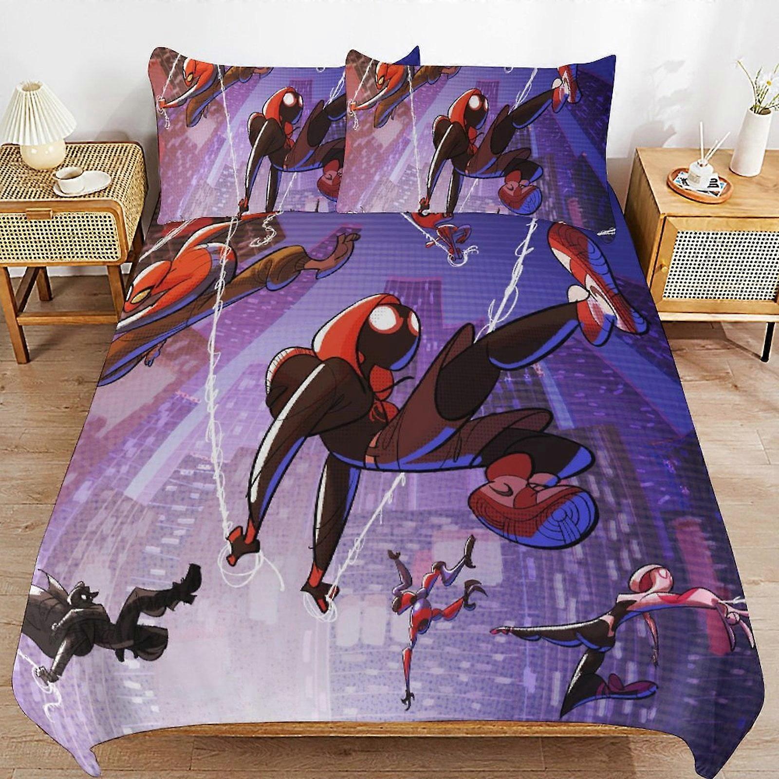 v4470  Bed Sheets Bedding Spider Ma-n Across_the_Spider_Verse 3 PCS Comfort Set with 2 Pillowcases,Spider Ma-n Bedding Set Sheet Set for Kids Adults,A