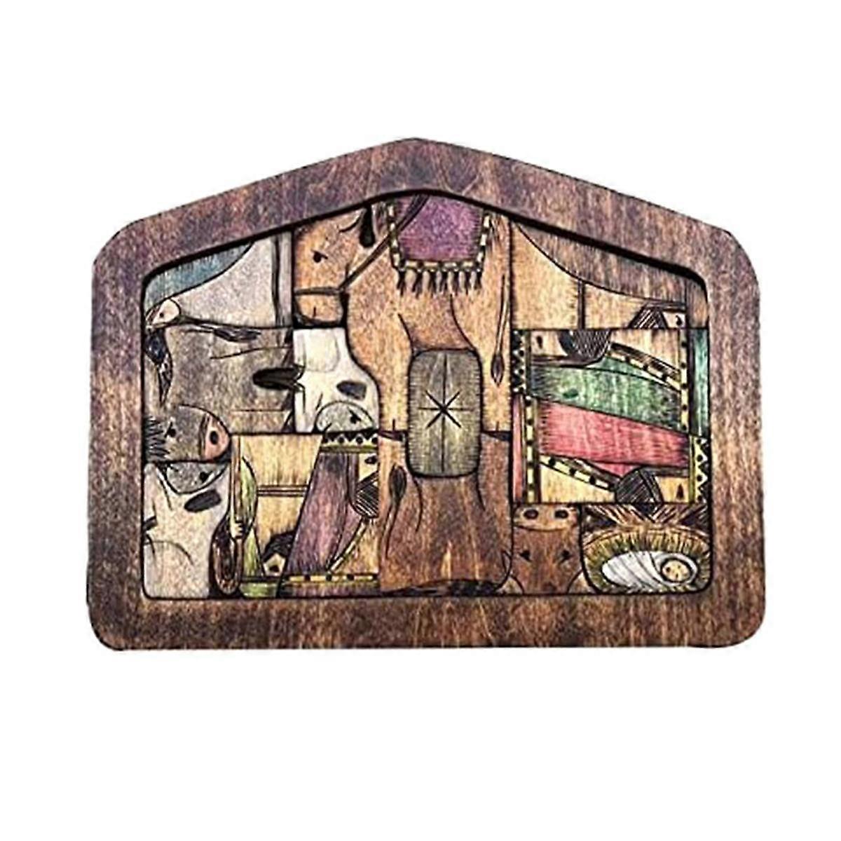 Nativity Puzzle Wooden Jesus Puzzle Statue with Wood Burned Design for Adults and Kids-