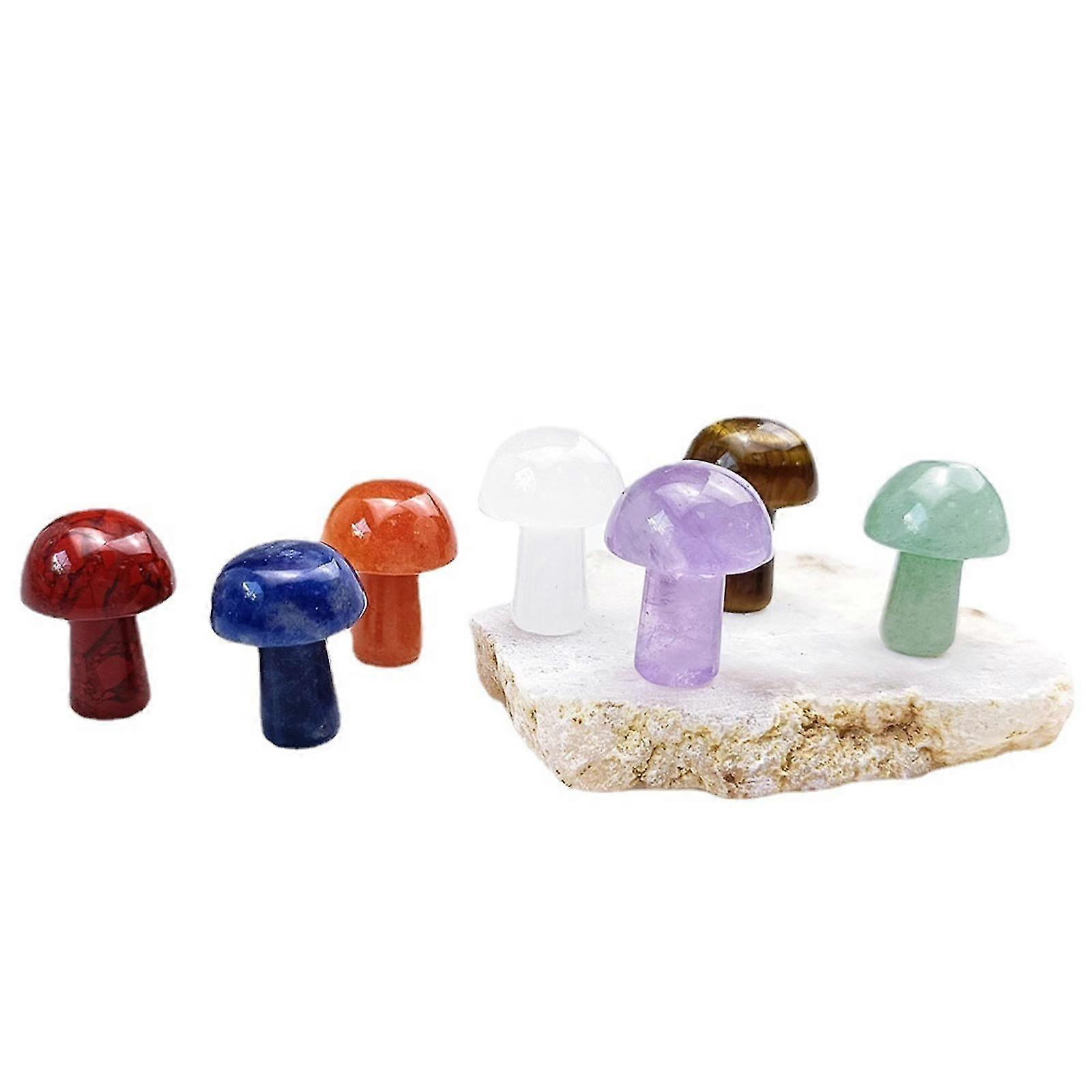 Mini Natural Crystal Amethyst Mushroom Ornament Set Carved Craft Objects Healing
