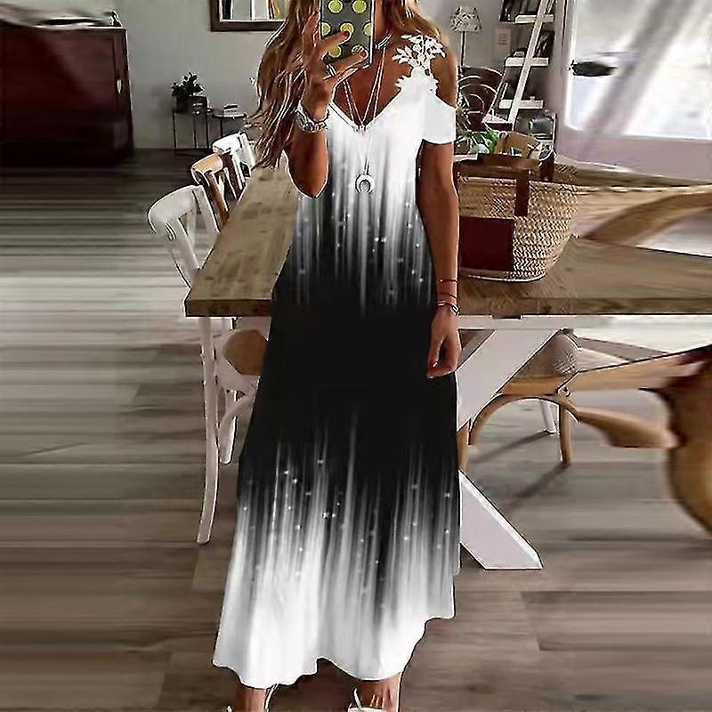 Women Casual High Waist Maxi Dresses Ladies Party Loose Short Sleeve