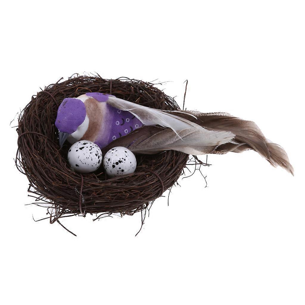 Straw Artificial Feather Foam Birds In Nest With Eggs Simulation