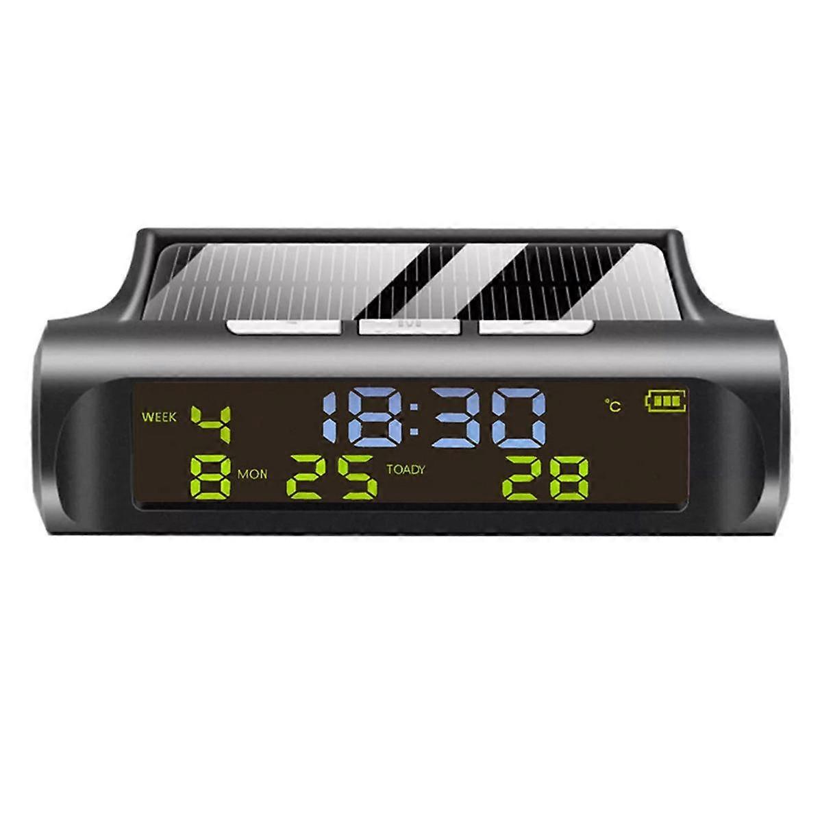 Solar Car Clock Automatic Solar Clock with Week Month Calendar Time Temperature Display Car Fully Automatic Clock