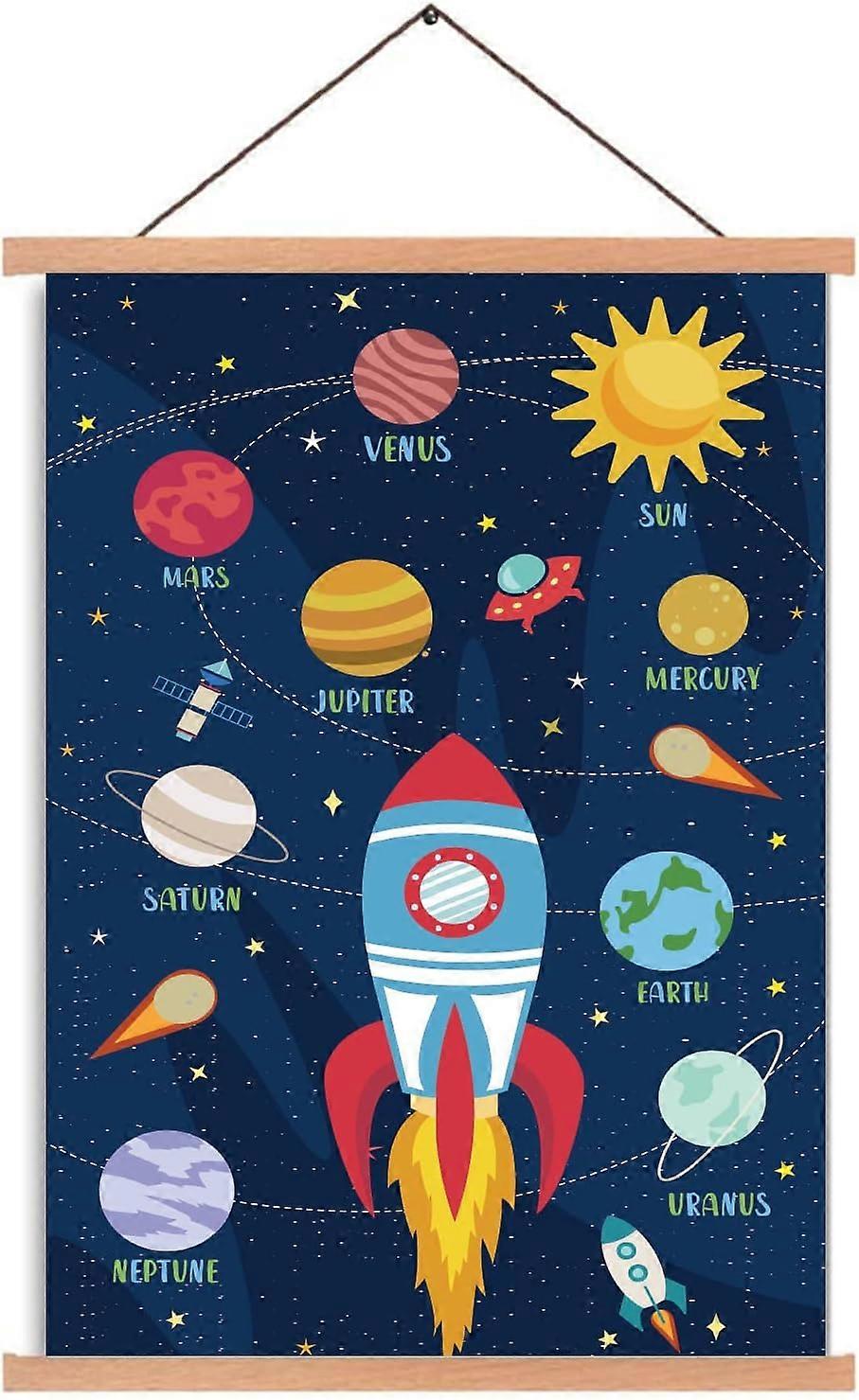 Poster Hanger Cartoon Rocket Planet Wooden Poster Hangers Poster with Hanger Canvas Wall Art for Walls Pictures Prints Maps Scrolls and Canvas Artwork