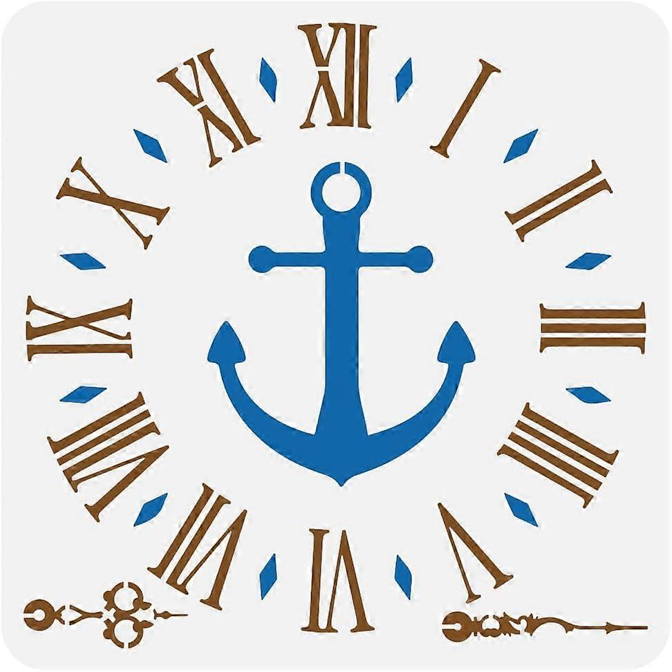 Rudder Clock Painting Stencil 11.8x11.8 inch Reusable Anchor Clock Stencil Anchor Rudder Stencil Template Summer Ocean Theme Stencil for Painting on W