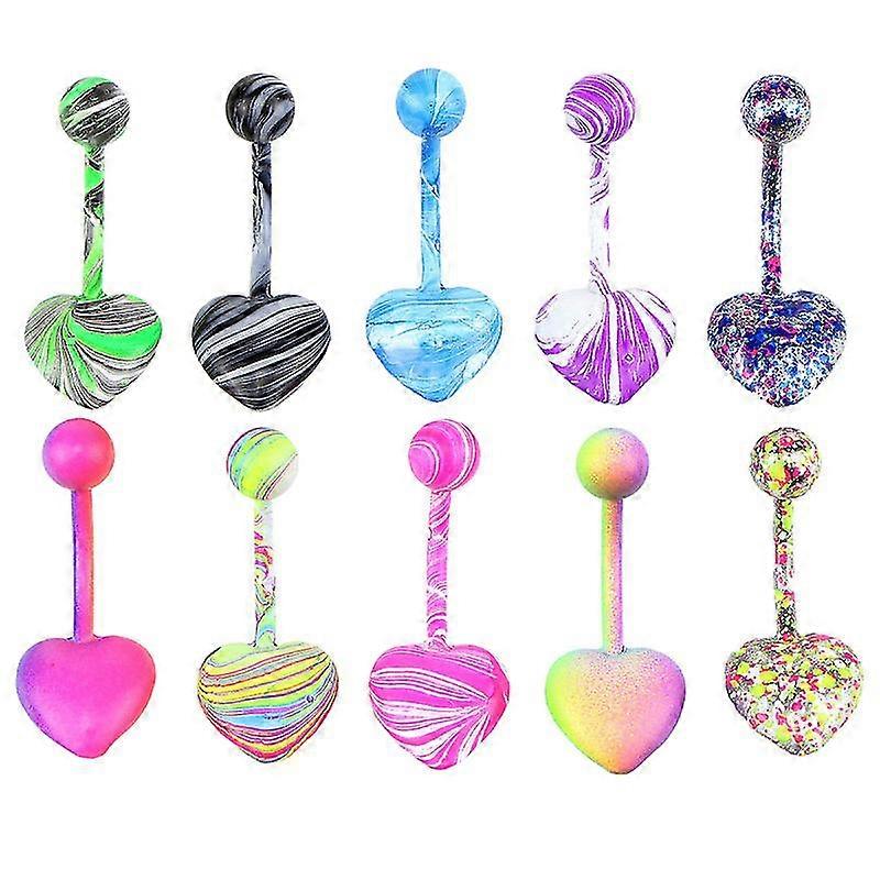 10pcs belly button pin stainless steel metal belly button buckle puncture belly button pin for woman (small size heart-shaped pattern random color)