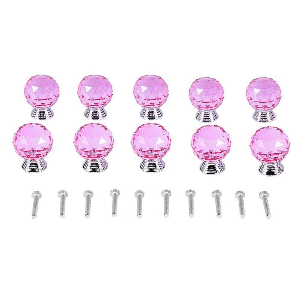 10Pcs 33mm Round Crystal Glass Cabinet Knobs Drawer Cupboard Knobs Pull Handle Pink