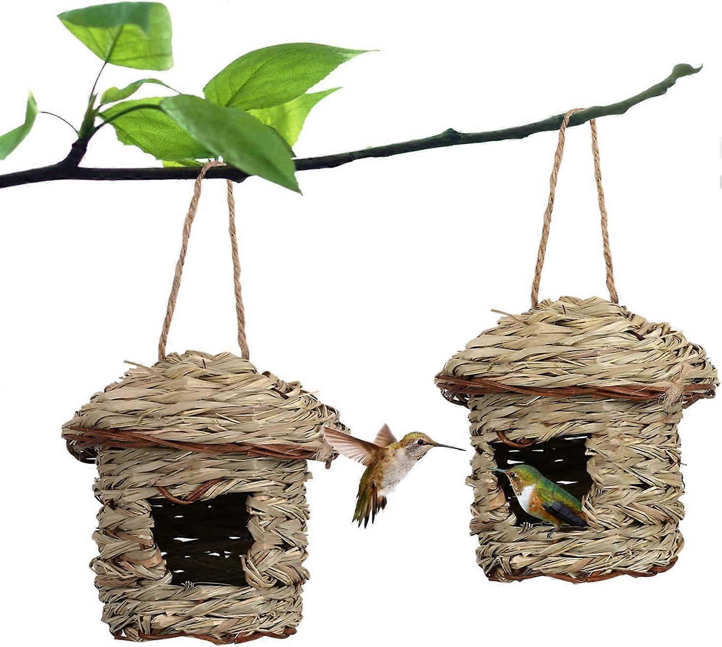 Domek dla ptaków na zewnątrz Ręcznie tkany domek dla kolibrów Naturalna chata dla ptaków na zewnątrz Mały wiszący dom dla ptaków i sikorek dla finch & kanarków ogrodnictwo gif