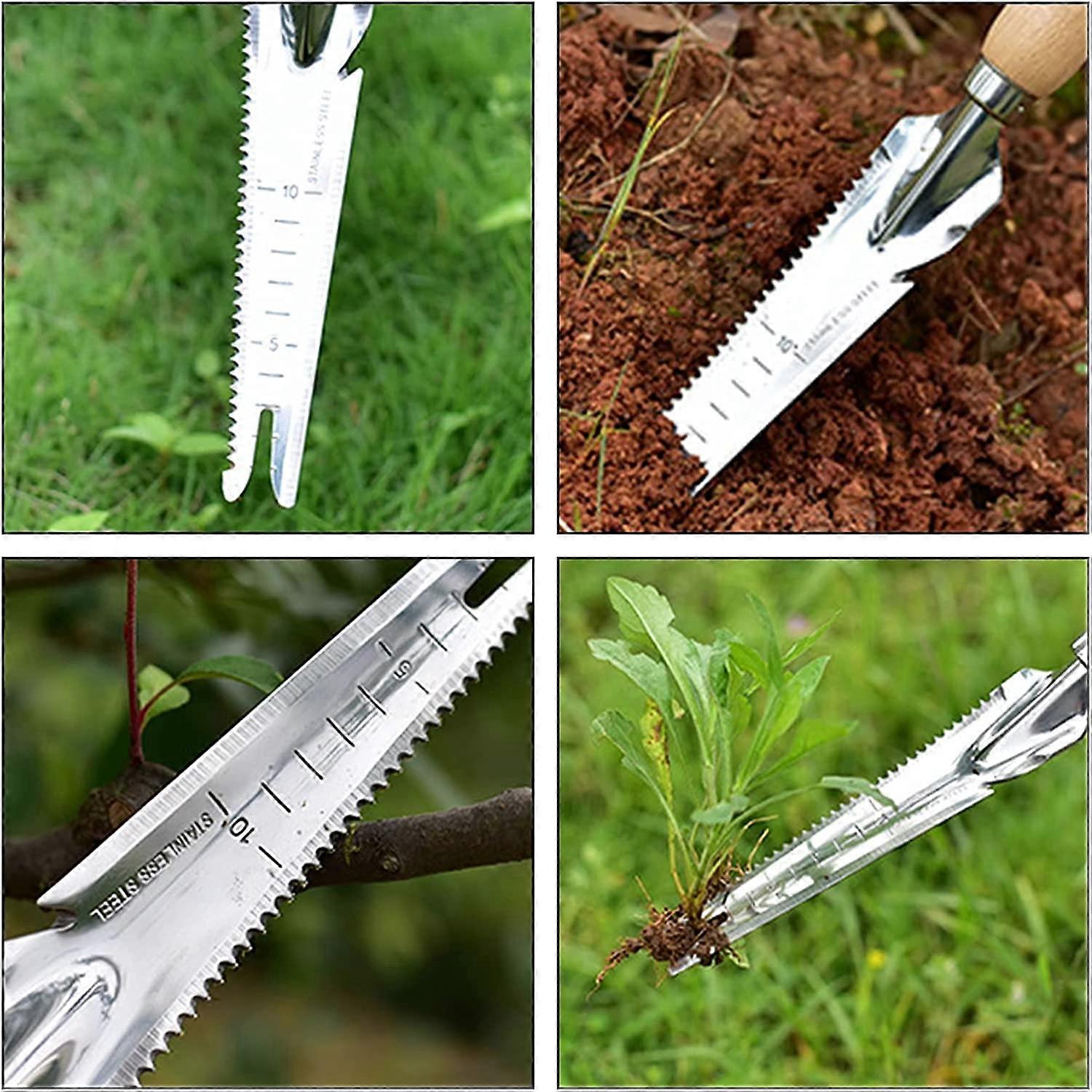 Garden Weeding Tools, Weeding and Digging Knife with Cutting Notch, with Wooden Handle for Weeding, Cultivating, Transplanting, Digging, Gauging