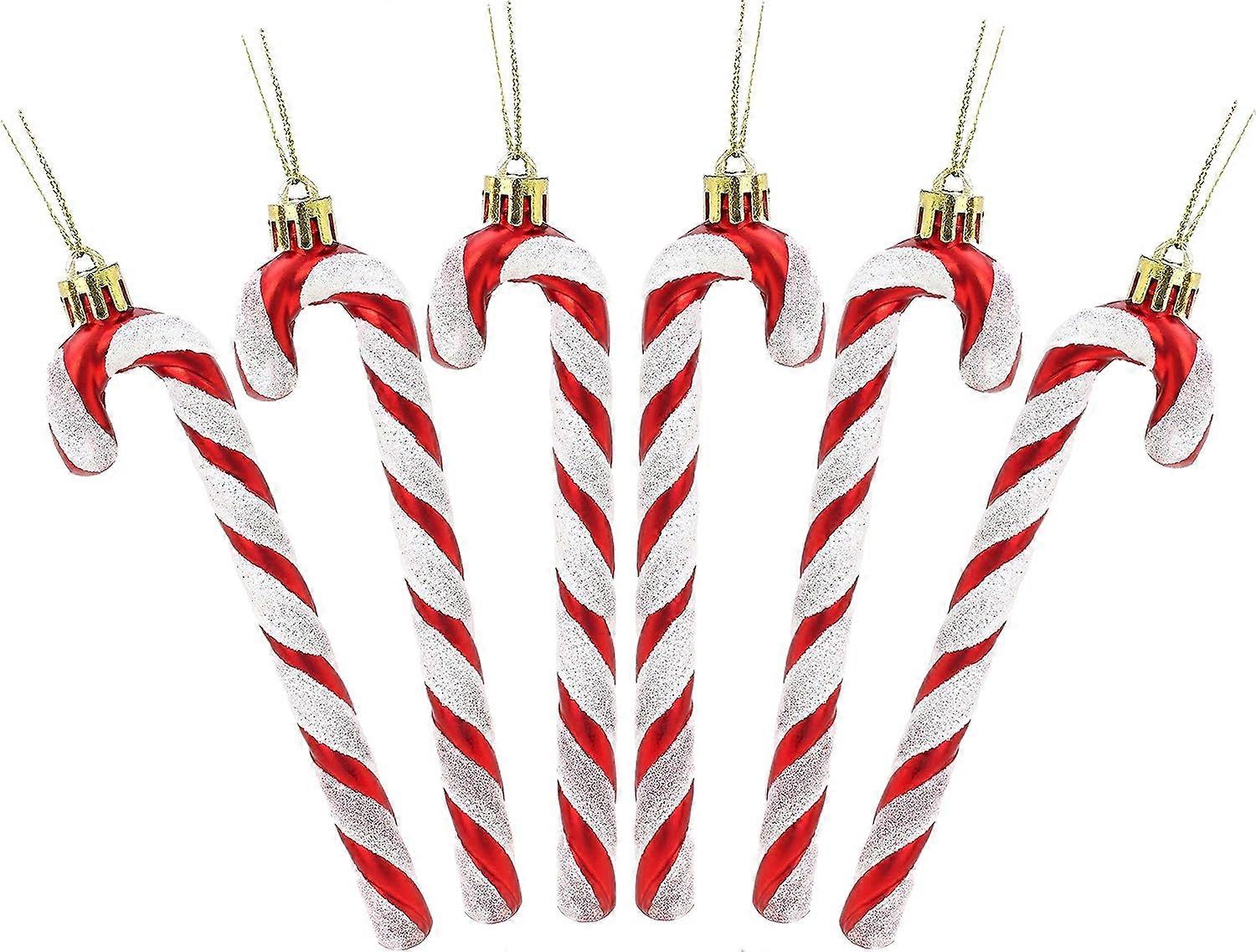 Christmas (Red & White) 6-13cm Pack Of Glitter Candy Cane Christmas Tree Decorations