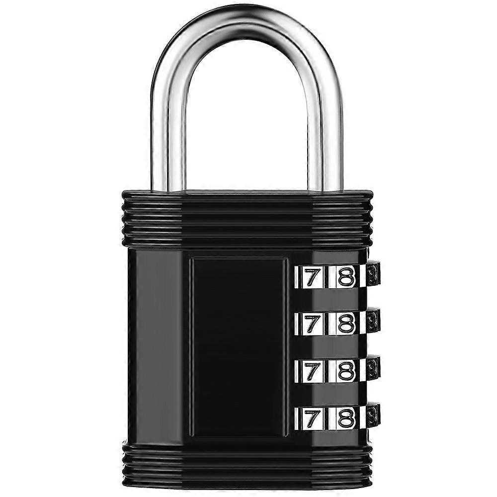 Combination lock 4 digits, locker lock for gym locker (black), school locker, cupboard, lock with number code. Weatherproof for door, shed, fence, pad