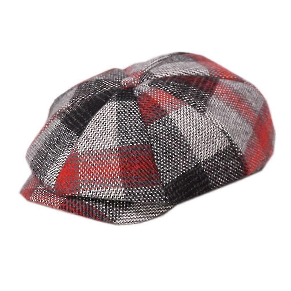 Octagonal, Woolen Tweed Panel, Plaid British Style Vintage Flat Cap