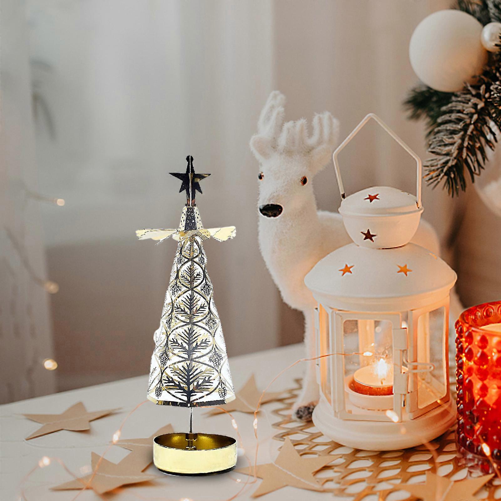 1/2pcs Christmas Tree Candle Holder Spinning Candleholder,Silver
