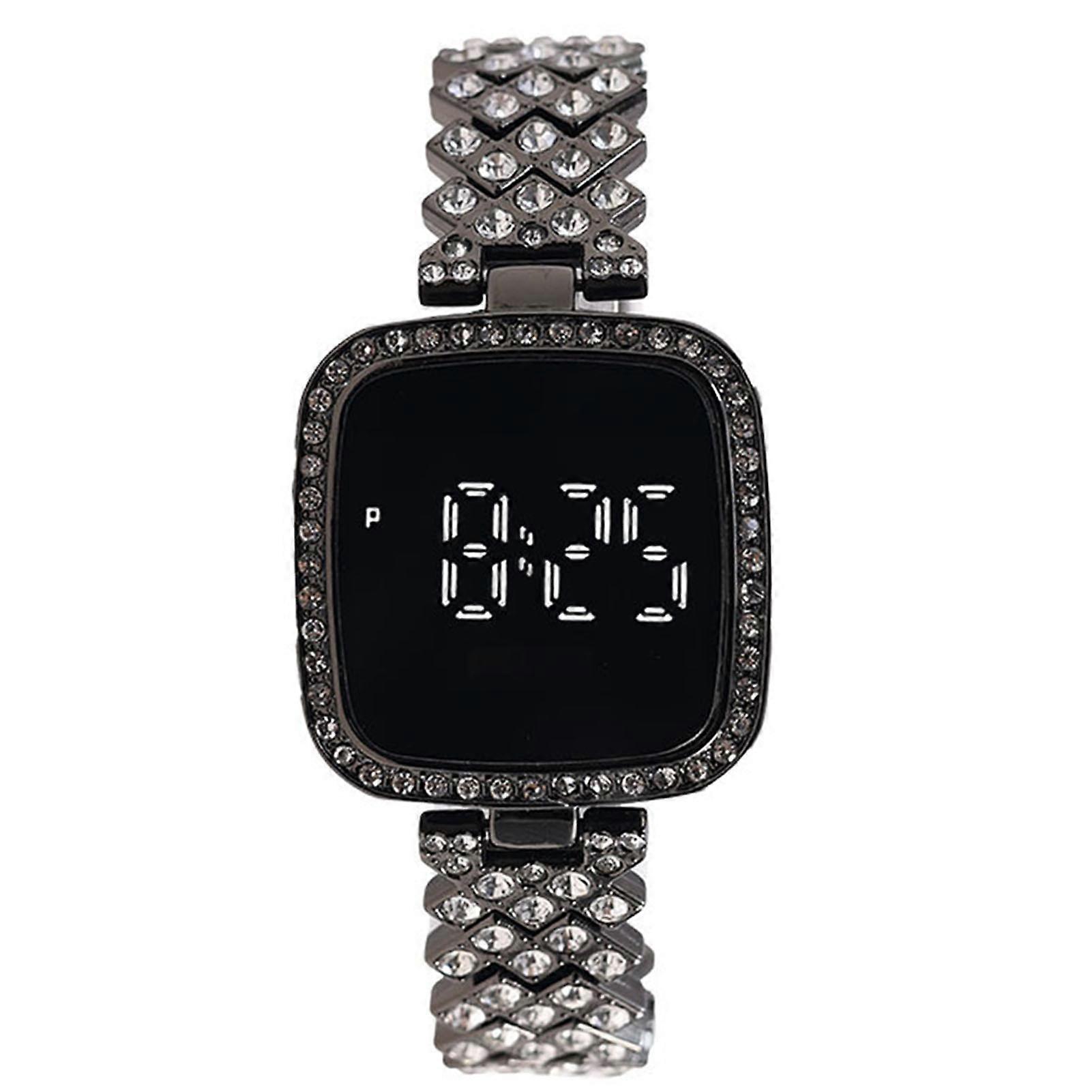Women's Crystal Bracelet Watch Square Dial Digital Watch with Rhinestones Band for Girlfriend Birthday Gift