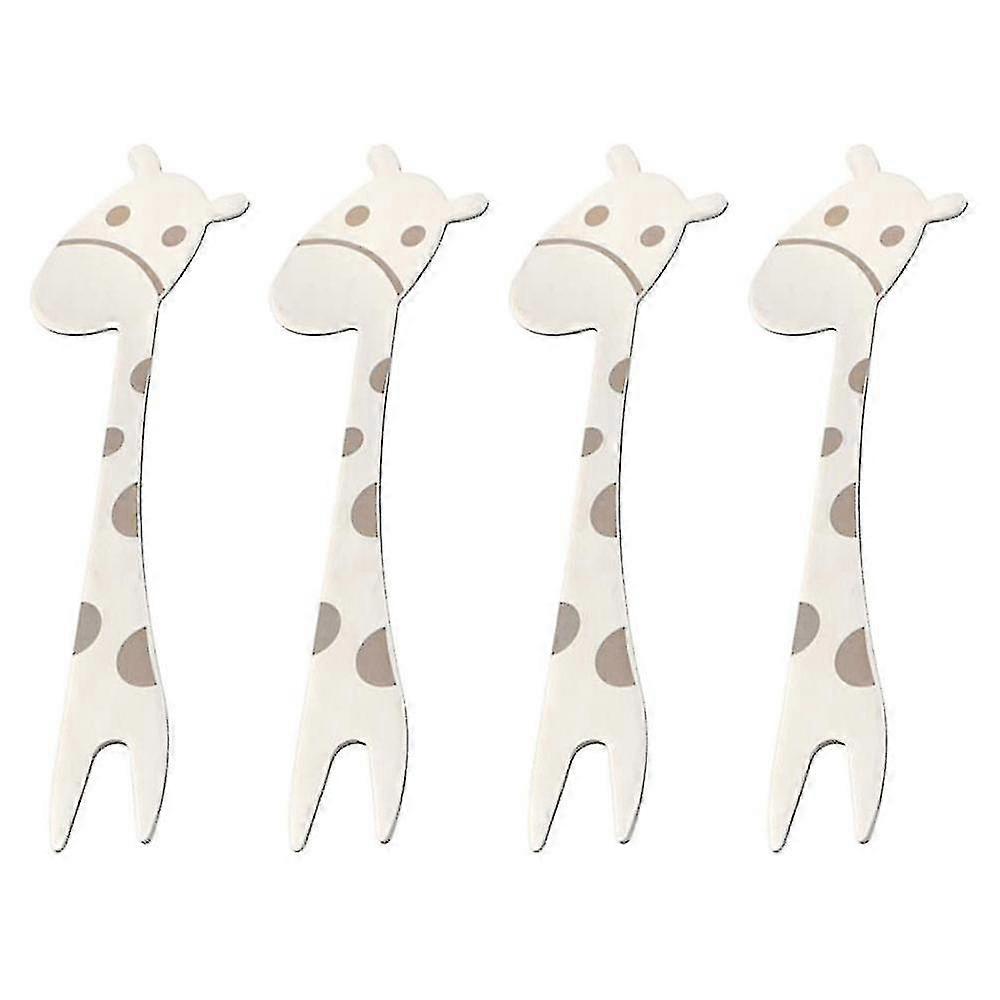 4-pc Stainless Steel Giraffe Fruit Cake Dessert Fork Two-tooth Fork