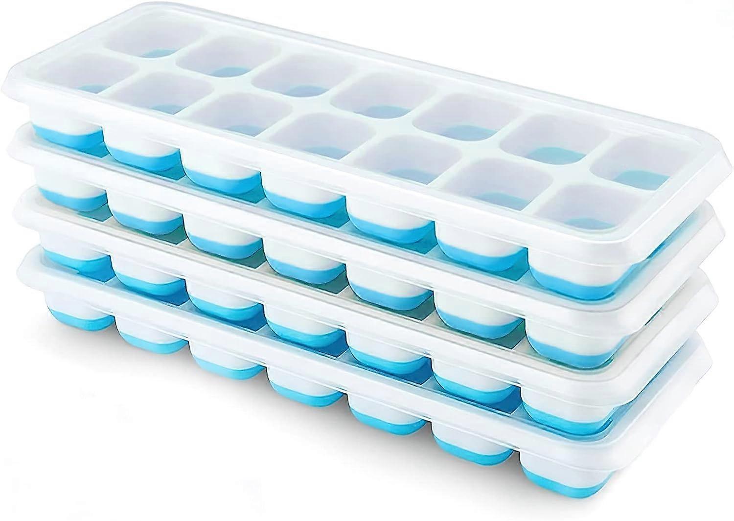 4 ice cube trays with removable lids for the freezer (blue)