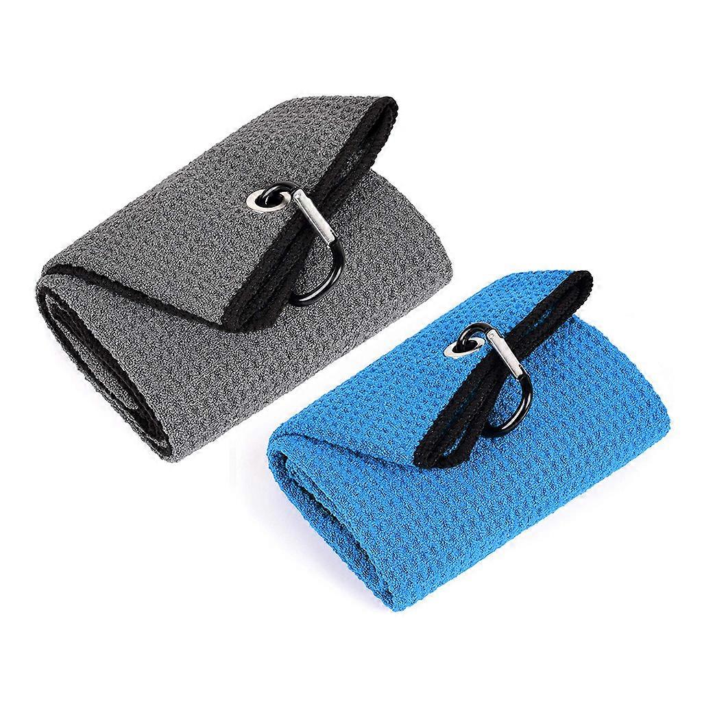 2 Pack Tri-fold Golf Towel Microfiber Waffle Pattern Towels Heavy Duty Clip