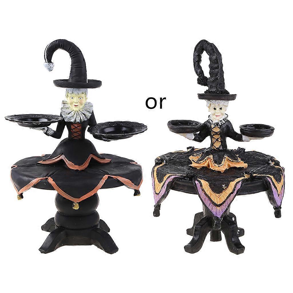 Halloween Witch Tabletop Server with Harlequin Tablecloth Cupcake Display Stand Home Decoration Resin Statue Tray