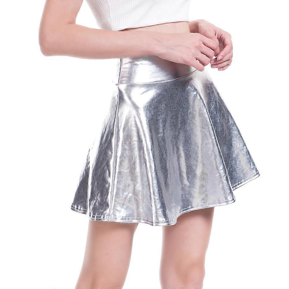 Women's Shiny Flared Pleated Mini Skater Skirt