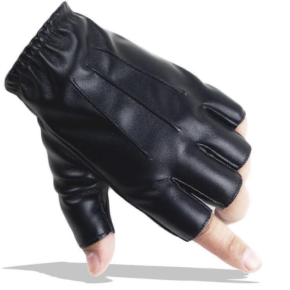 PU Leather Gloves Elastic Half Finger Gothic Short Gloves Black
