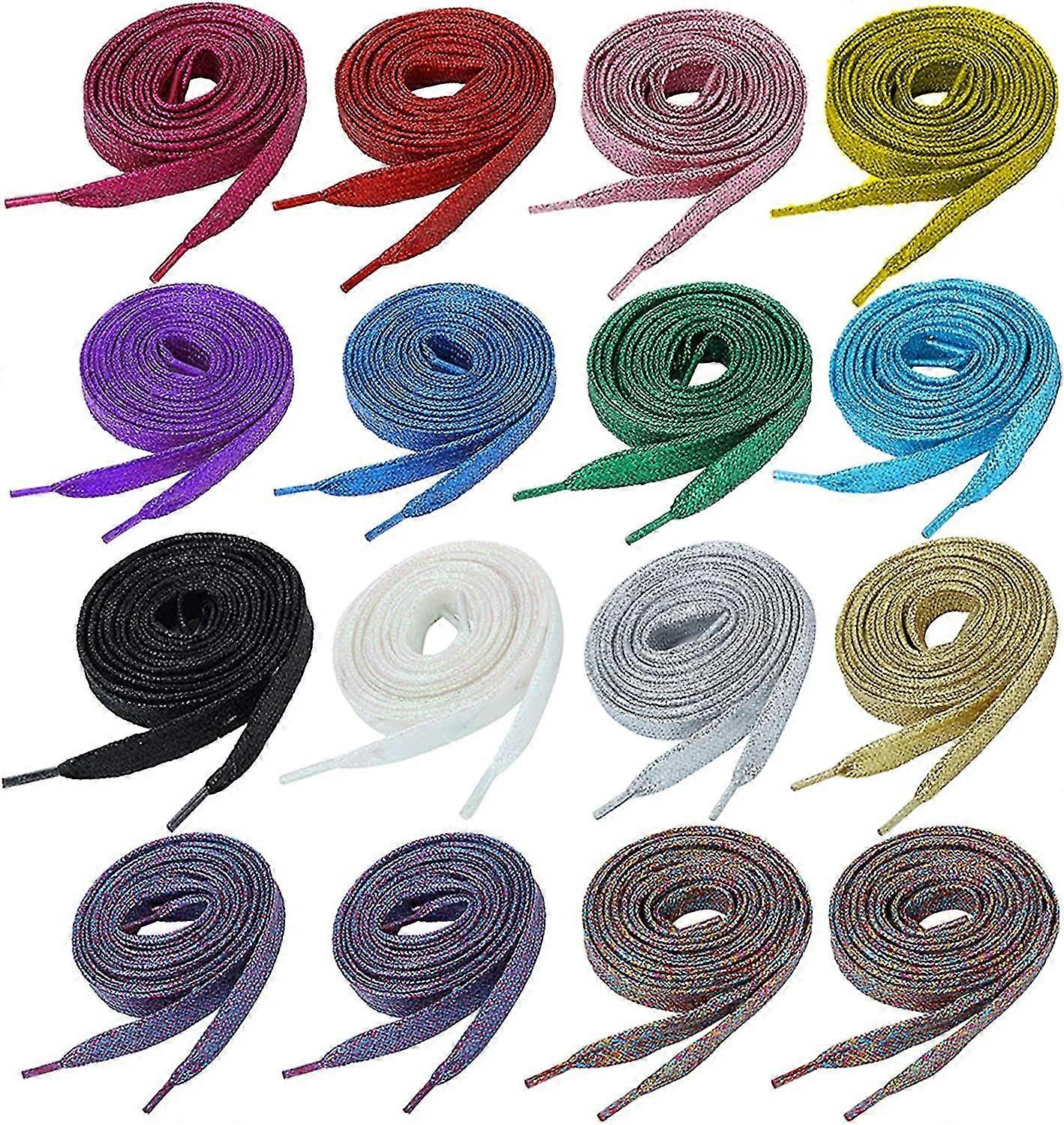 16ペアキラキラフラットシューレースチームスニーカー用14色の42インチソリッドカラーシューレース