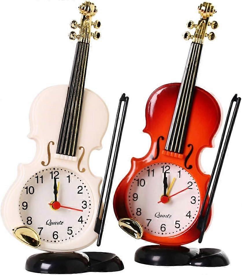2 Pcs Bedside Clock Simulation Violin Clocks Morning Alarm Clock Decorative Devices For Cafe Home