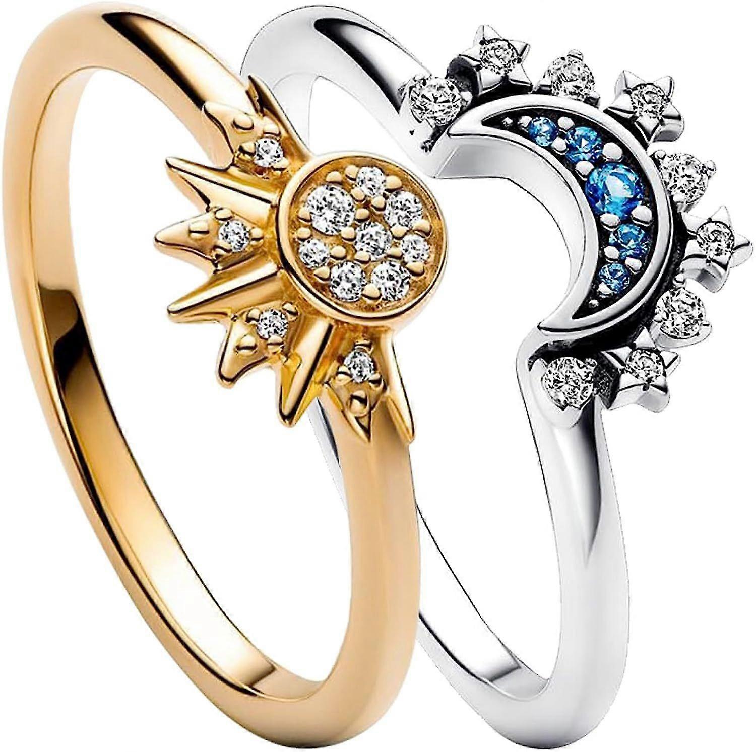 Sun and Moon Ring set, Couple Stackable Rings, Wedding Engagement Promise Ring