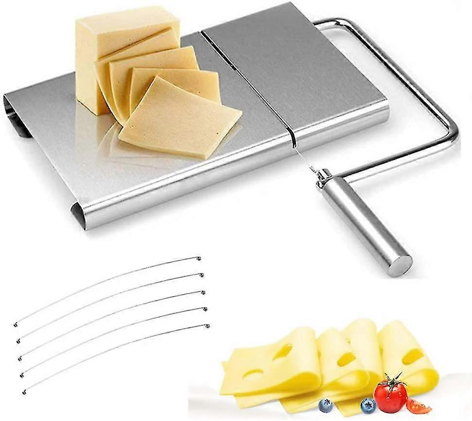 Stainless Steel Cheese Slicer, Wire Cheese Slicer Accurate Size Scale, 4 Replaceable Cheese Wire