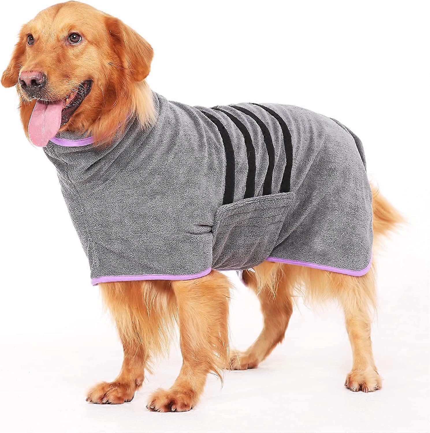 Microfiber Dog Bathrobe - for Medium and Large Dogs - Gray - Quick Drying - Super Absorbent