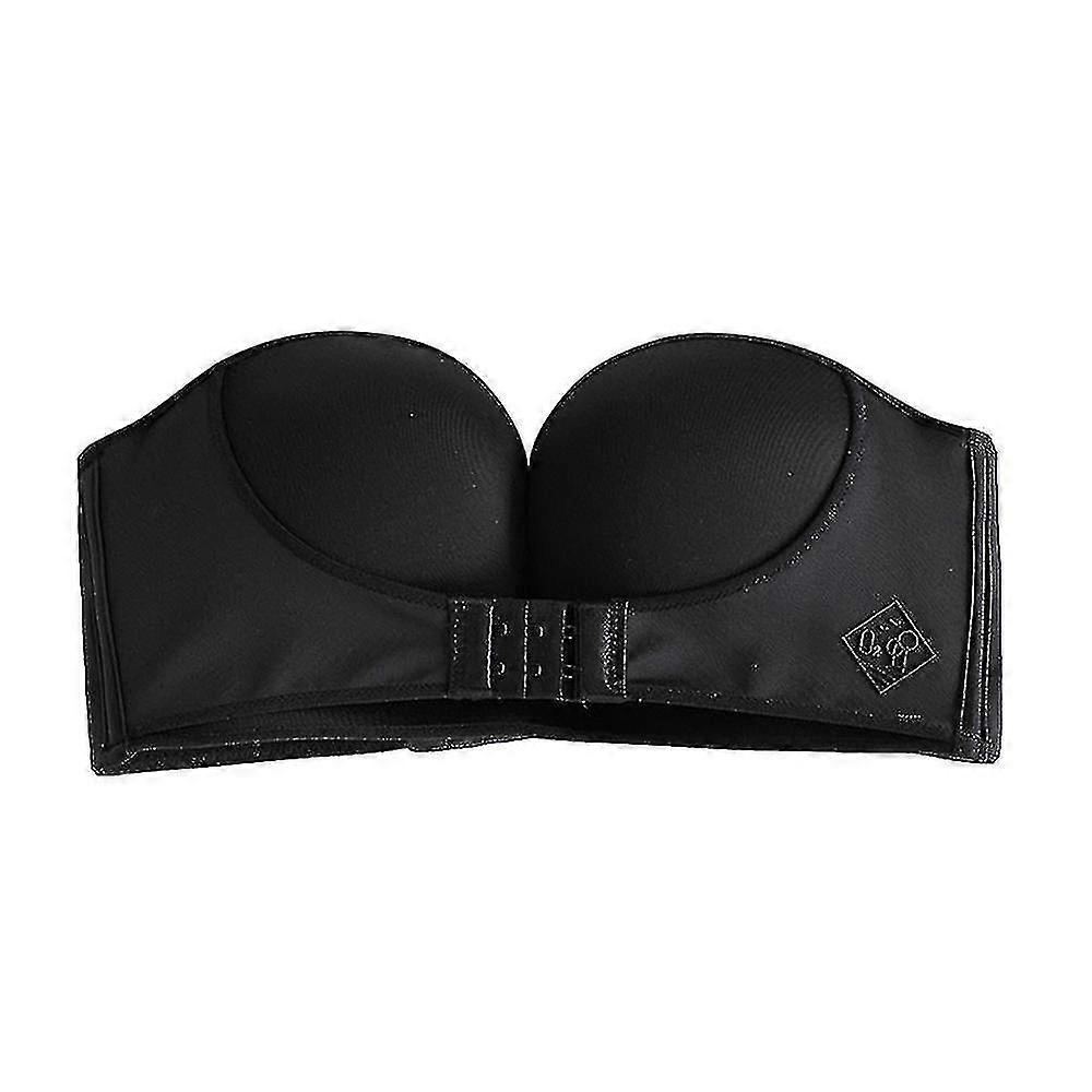 Shoulder Strapless Push Up Bra, Extra Front Snap - Black High Quality
