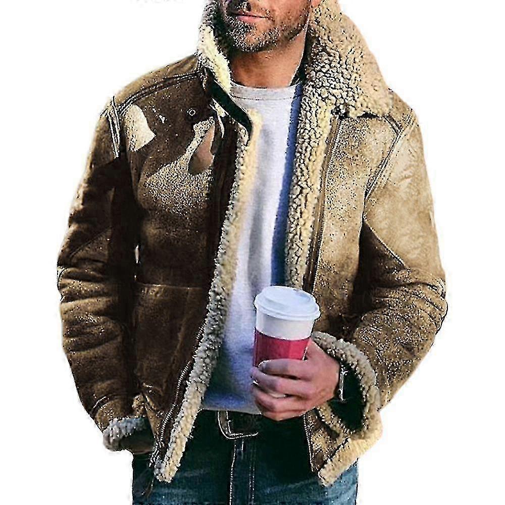 Winter Men Sheepskin Fur Leather Jacket Thicken Parka Wool Lapel Collar Coat Zekai