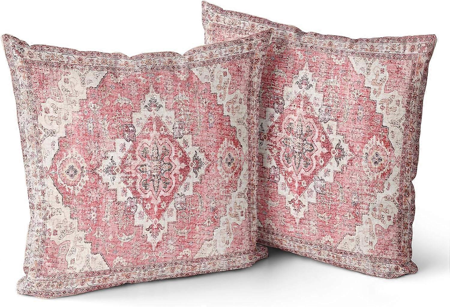 Pink Boho Throw Pillow Covers Set of 2 Monaco Rug Persian Carpet Double Sided Pattern Cotton Soft Pillow Case Cushion Cover Pillowcase for Garden Couc