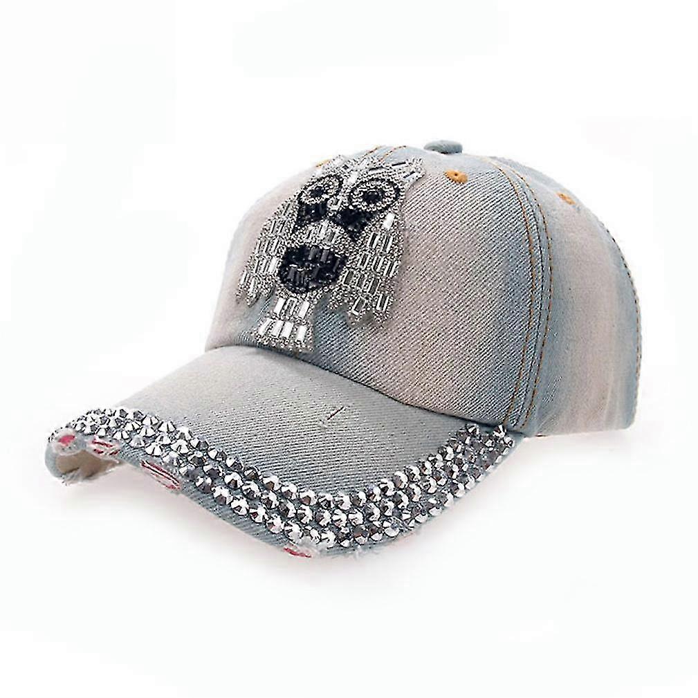 Owl Denim Baseball Cap Bling Rhinestone Snapback Hat