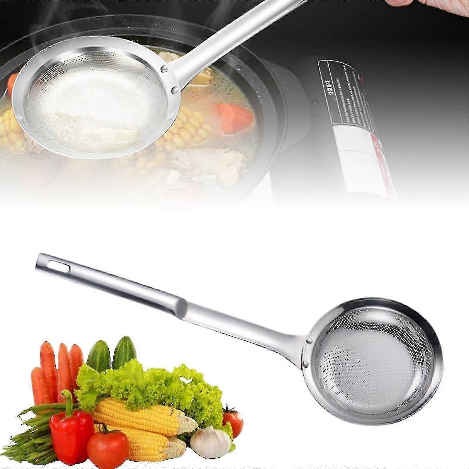 304 Stainless Steel Fine Mesh Strainer Spoon For Skimming Grease And Foam Filter