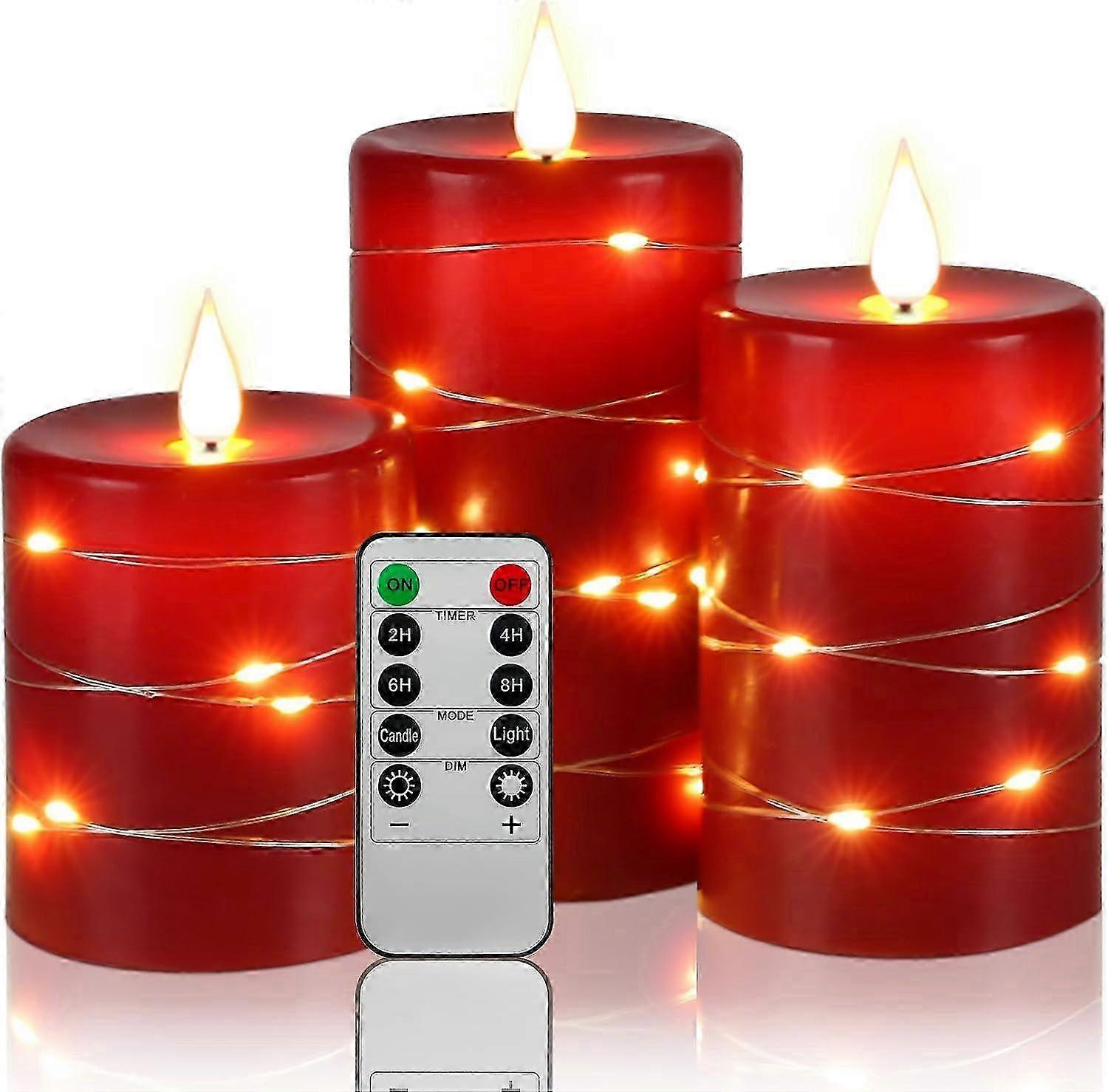 3 Pack Led Candles With 10-button Remote Control (red)