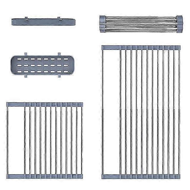 Stainless Steel Multipurpose Foldable Kitchen Dish Drainer Rack (grey)