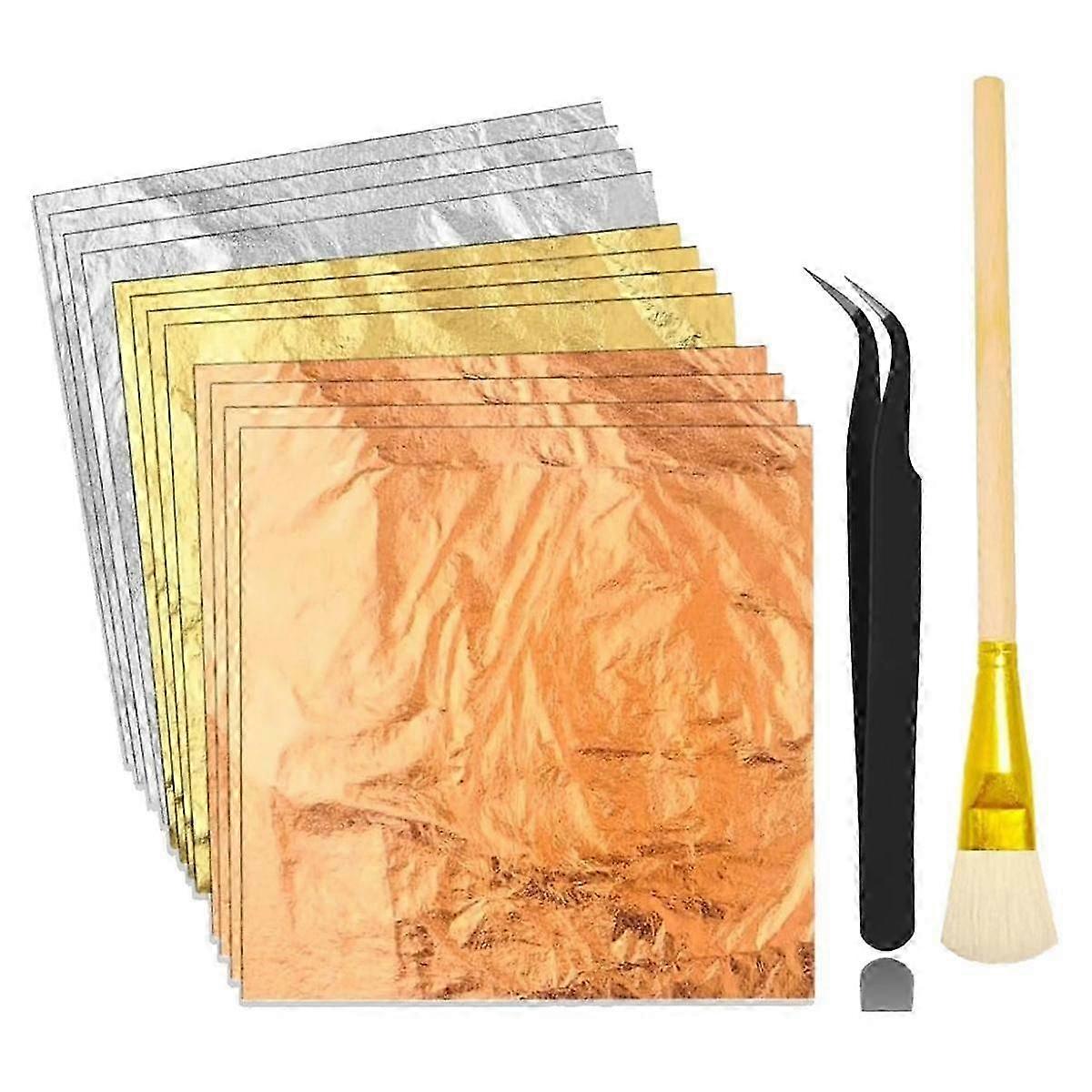 Gold-Leaf Sheets for Art, 3 Colors 150 Sheets Gold Foil Sheets for DIY Crafts Decor,Painting with Tw
