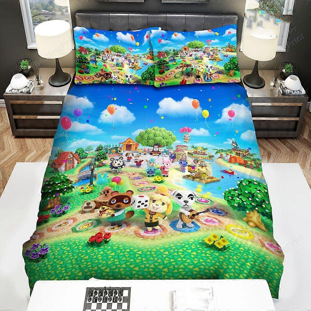 v14 Lakan Animal Crossing Characters Music Lakan Dun Påslakan Sängkläder Set3-delat sängkläder (1 påslakan + 2 kudde shams) y14